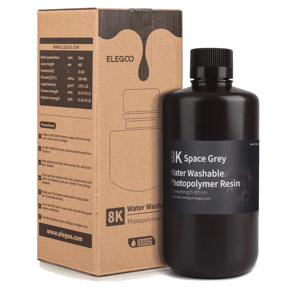 販売終了】Elegoo 光硬化性水洗い8Kレジン -Space Gray- 1000g – 3D