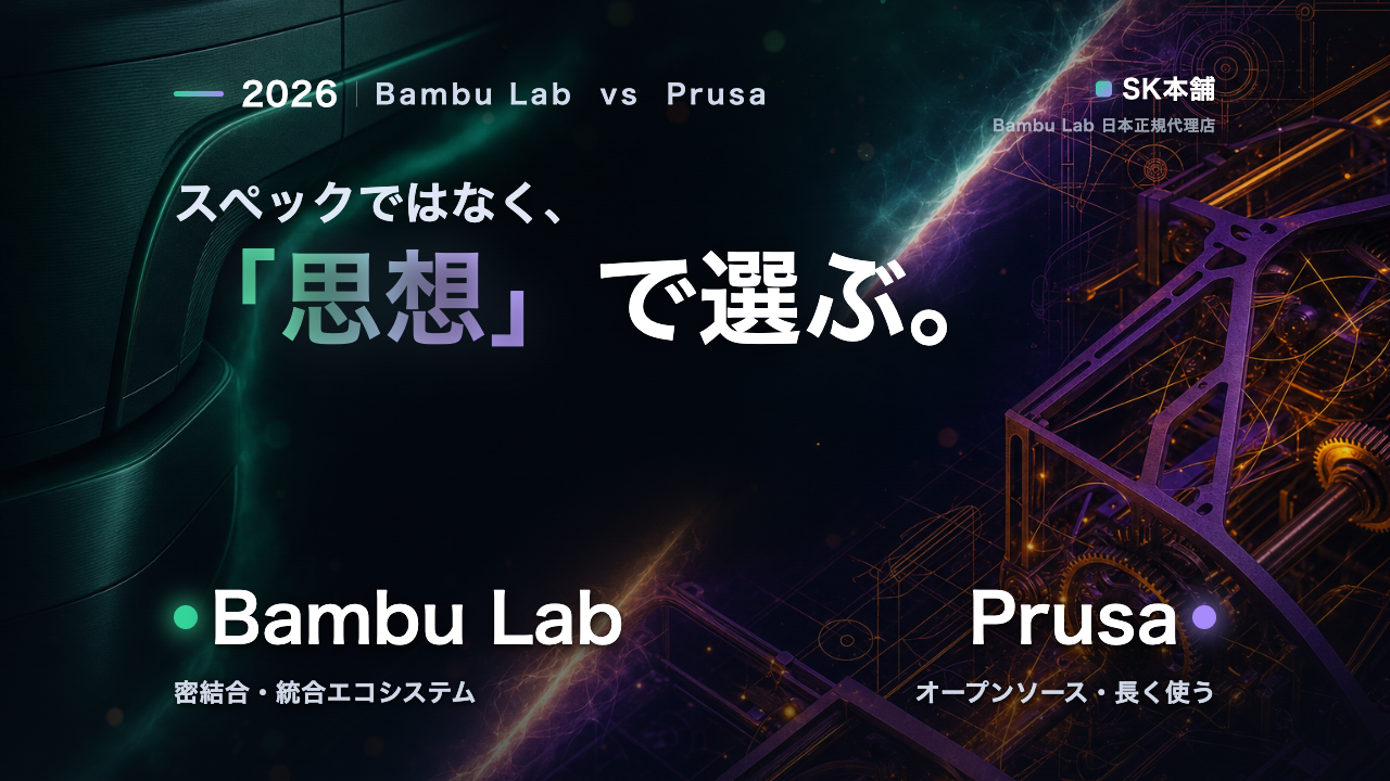 Bambu Lab vs Prusa 2026｜スペックではなく「思想」で選ぶ｜SK本舗