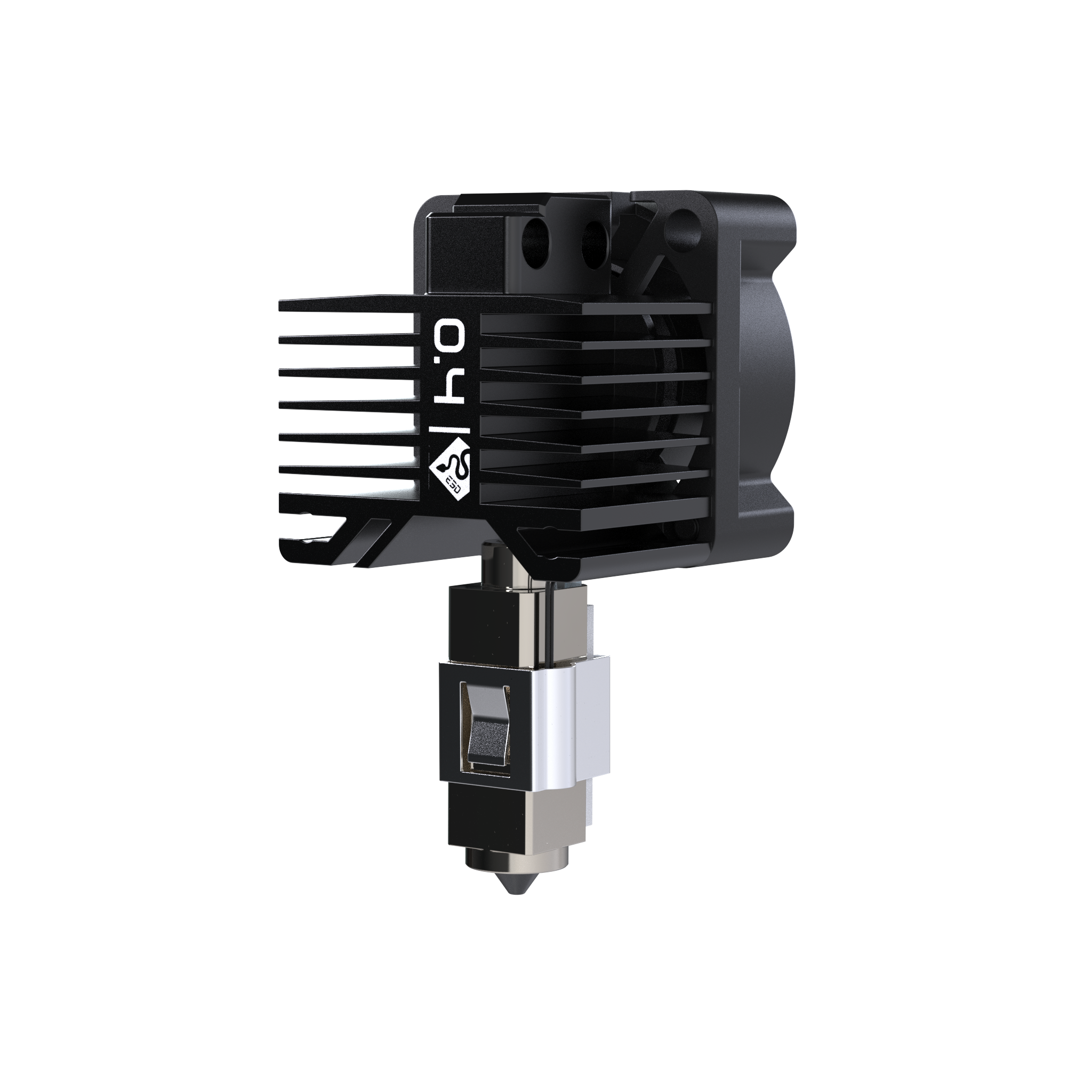 E3D DiamondBack 0.4mm をシリコンソックなしで見た製品画像。ヒートシンク・ヒートブレイク・Bambu固定クリップ・ダイヤ先端ノズル