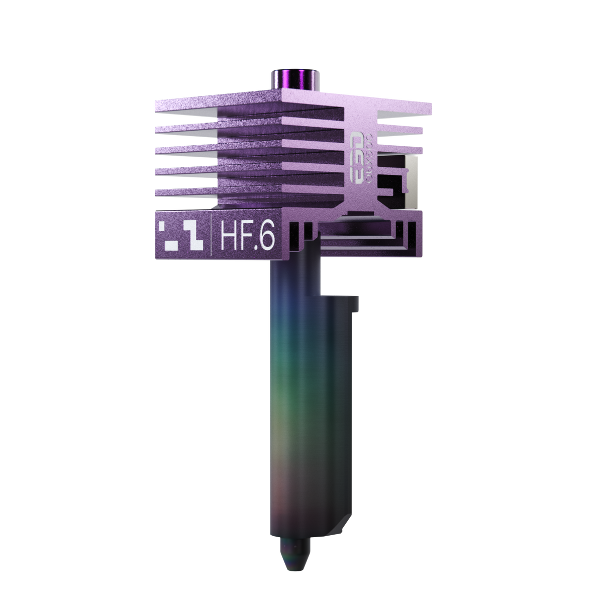 E3D High Flow ObXiDian 500 ホットエンド 0.6mm を斜めから見た製品画像。側面にE3D ObX500刻印