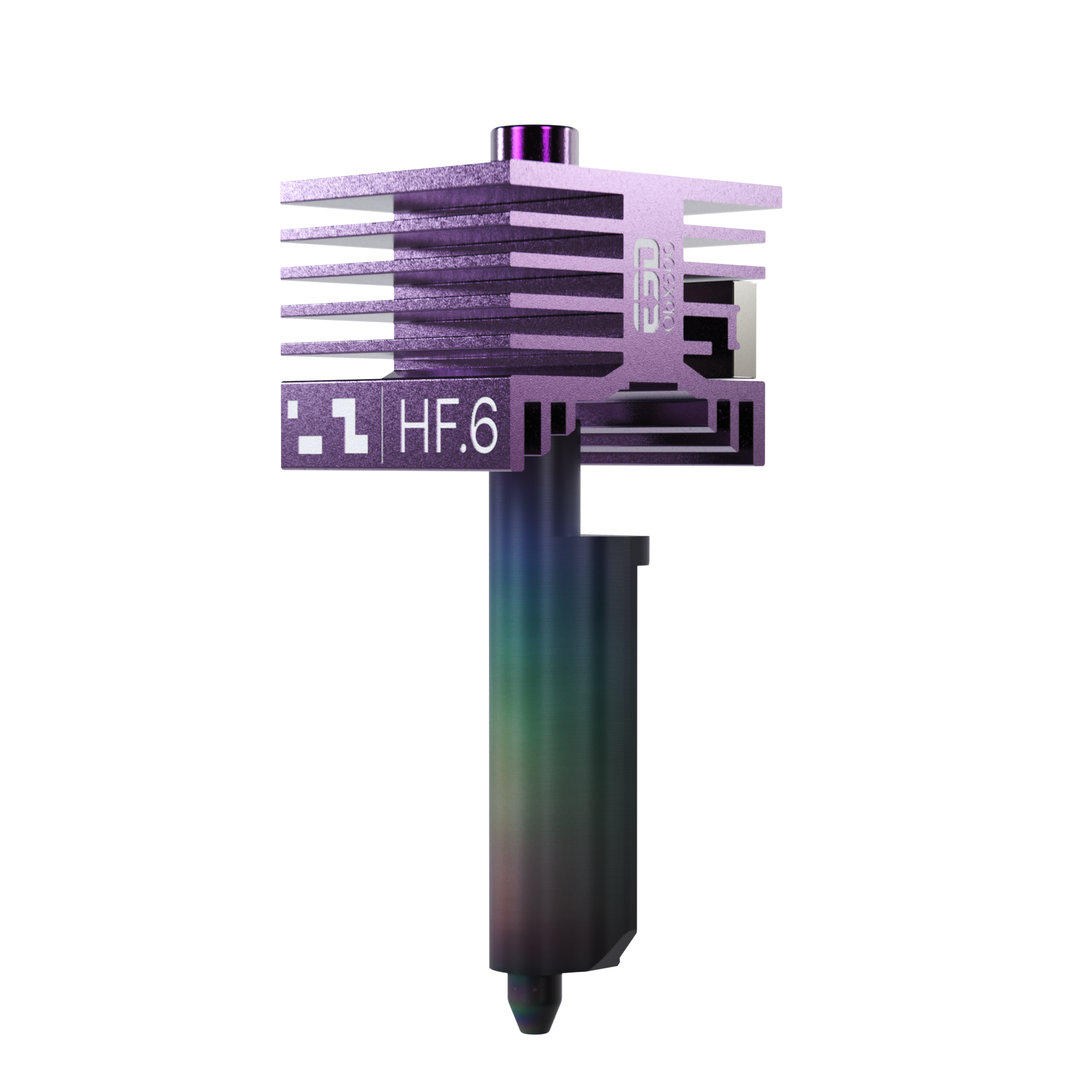 E3D High Flow ObXiDian 500 ホットエンド 0.6mm を斜めから見た製品画像。側面にE3D ObX500刻印