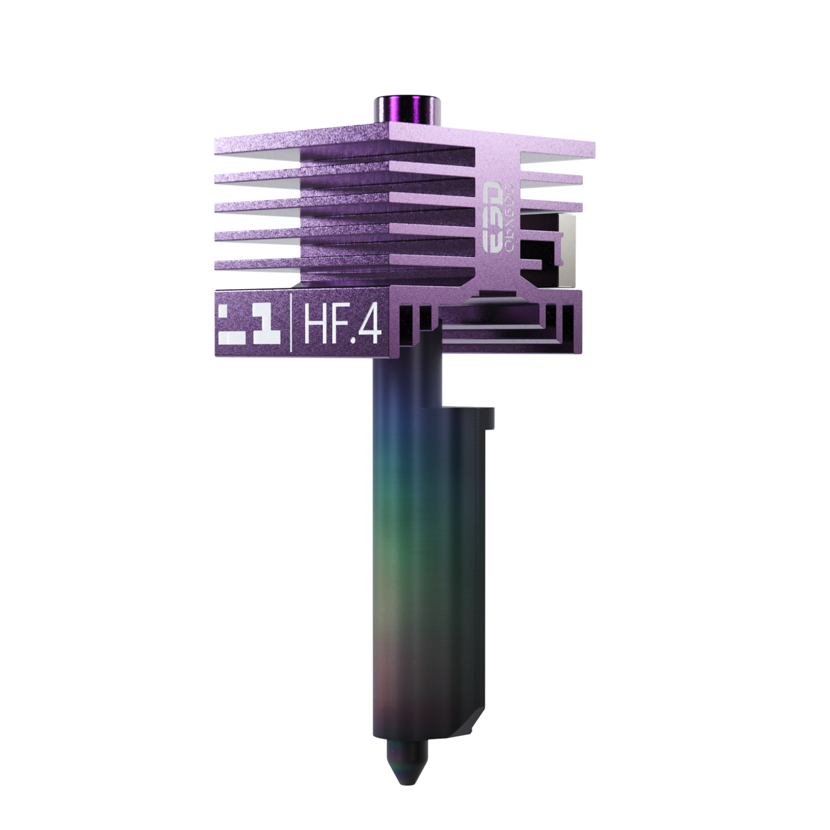 E3D High Flow ObXiDian 500 ホットエンド 0.4mm を斜めから見た製品画像。側面にE3D ObX500刻印