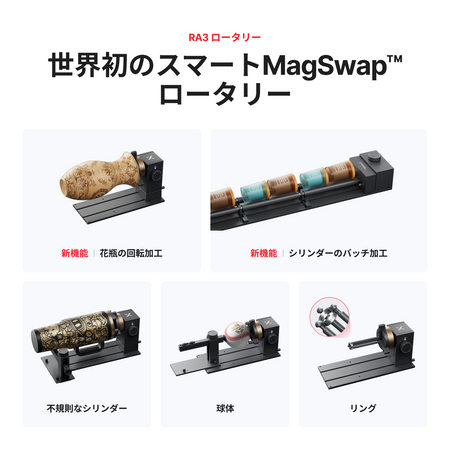 xTool P3対応 RA3 MagSwapロータリー（円柱・球体・リング・花瓶の回転彫刻）