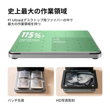 xTool F1 Ultra 220×220mmのデスクトップファイバー最大級作業エリア