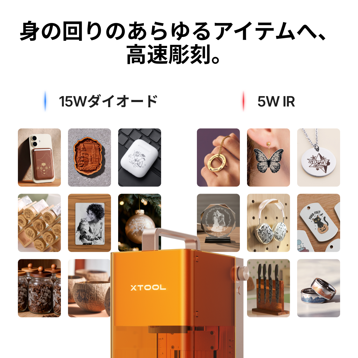xTool F2 加工サンプル集（15Wダイオードと5W IRによる木材・革・金属など素材別の彫刻例）