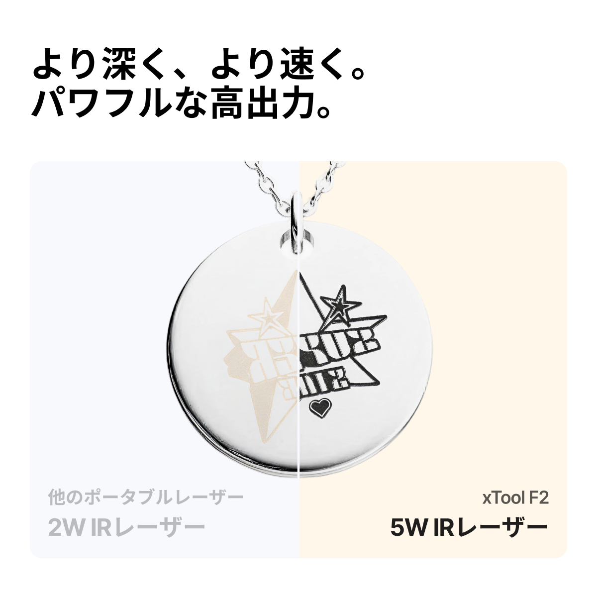 xTool F2 5W IRレーザーによる金属彫刻の深さ・速さ比較（2W IRレーザー機との対比）