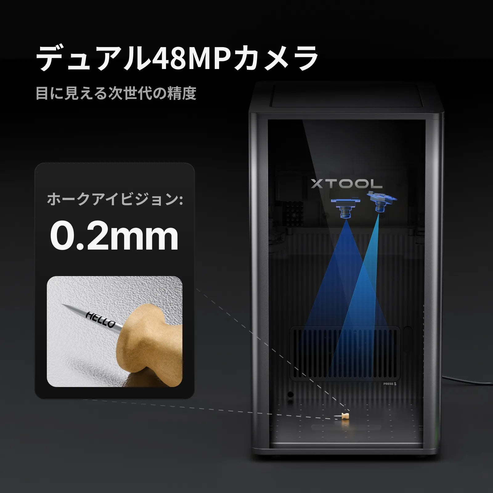 xTool F2 Ultra デュアル48MPカメラによる0.2mm精度の位置決め