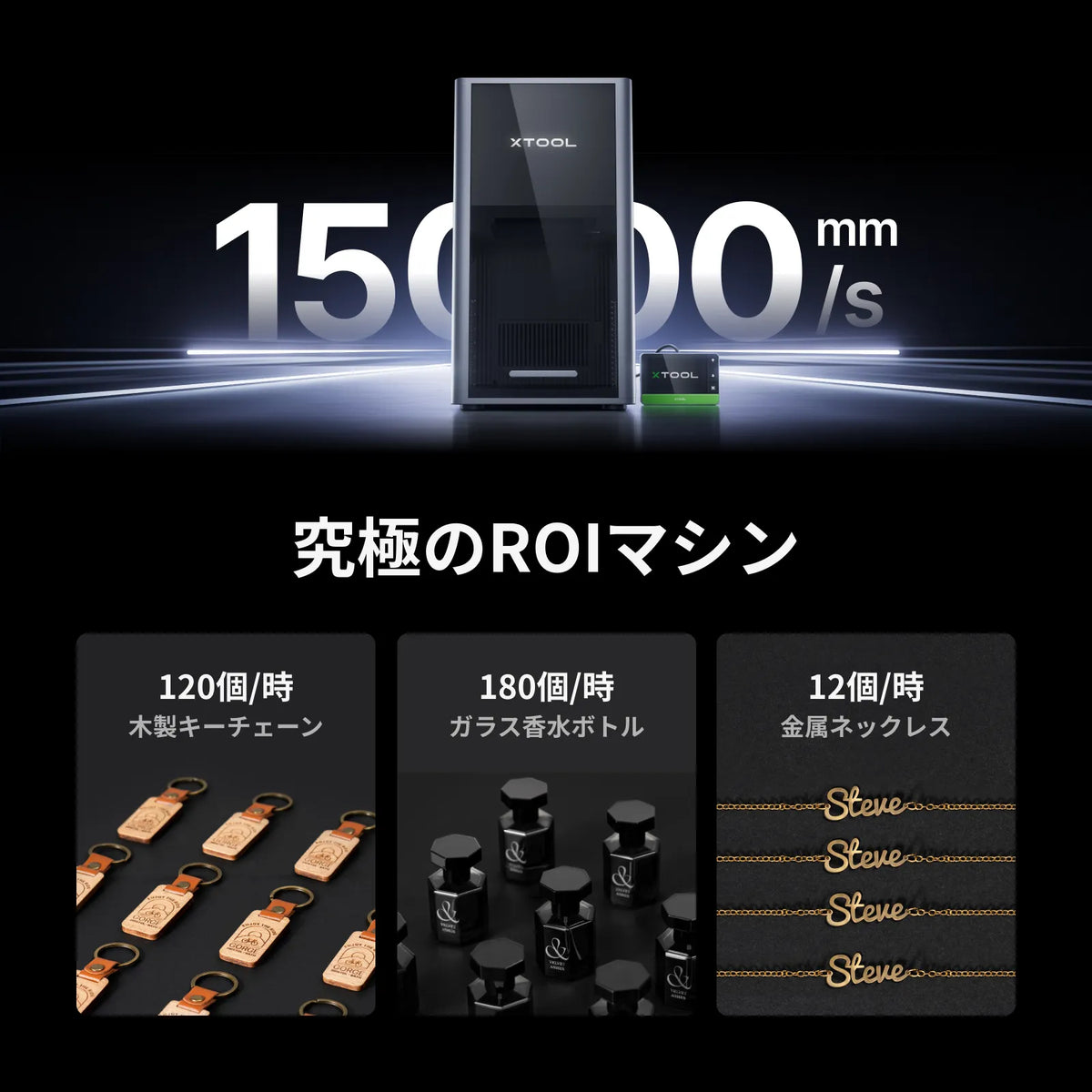 xTool F2 Ultra 15,000mm/s高速加工によるバッチ生産例（キーチェーン・香水ボトル・ネックレス）