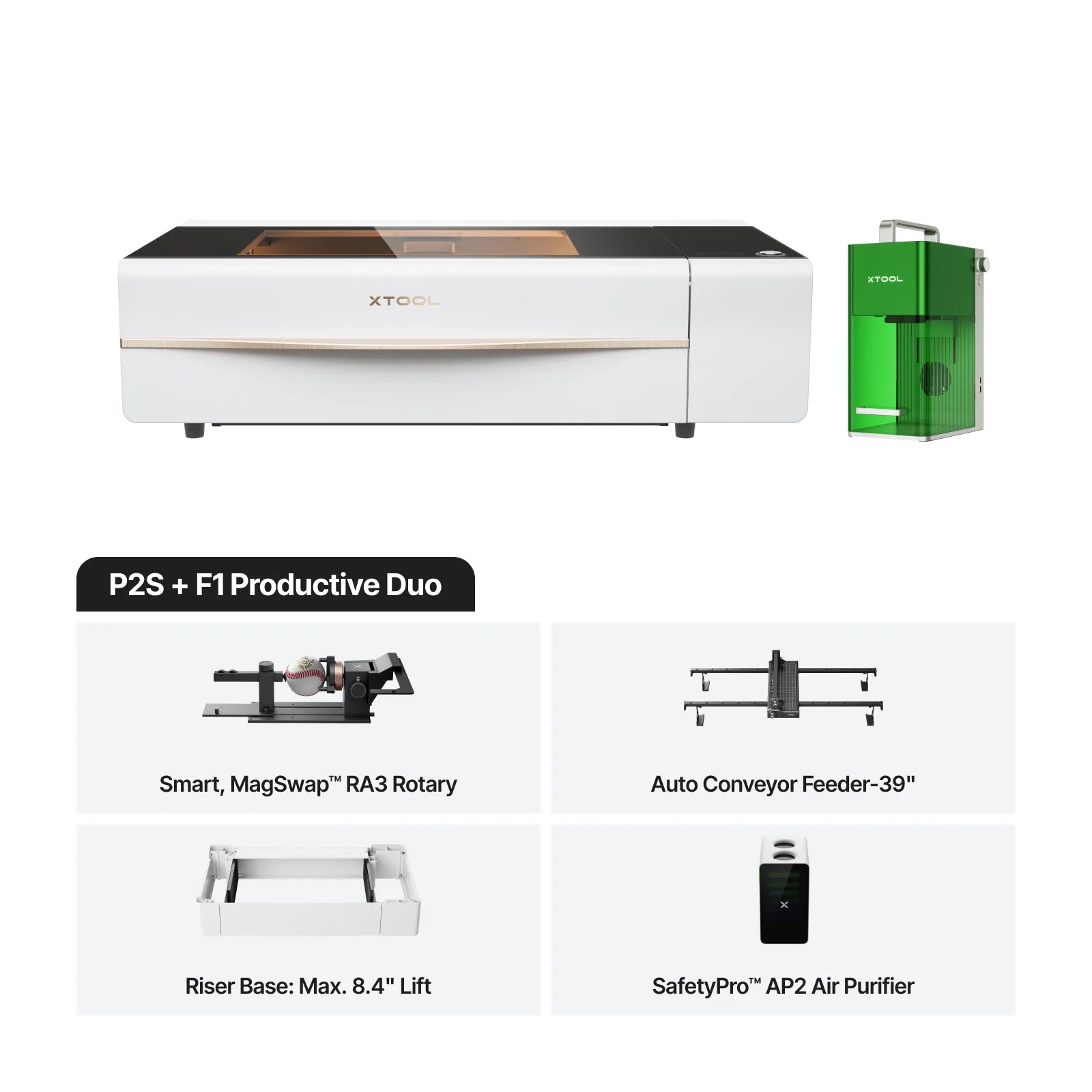 xTool P2S＋F1 生産性デュオセット 構成イメージ（白）