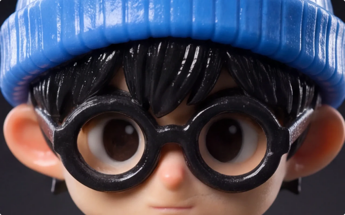 CJ270で造形した青い帽子と眼鏡のキャラクターの拡大写真