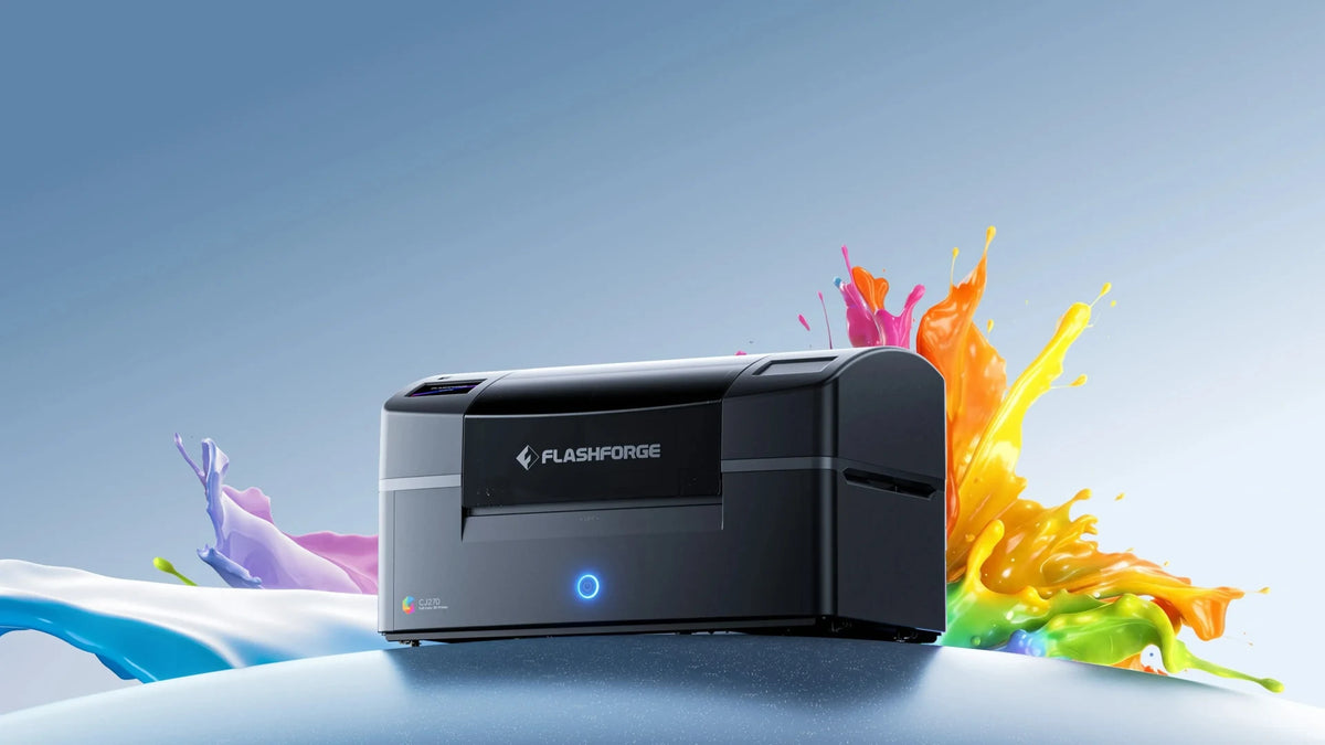Flashforge CJ270本体とカラーレジンをイメージしたメーカー公式ビジュアル