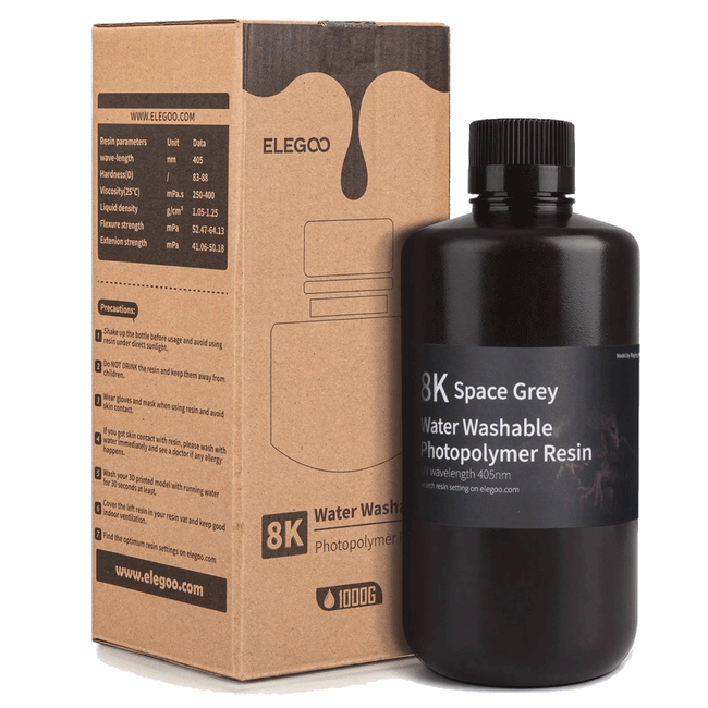 【販売終了】Elegoo 光硬化性水洗い8Kレジン -Space Gray- 1000g